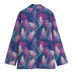 Teal And Pink Tropical Floral Print Women's Cotton Blazer