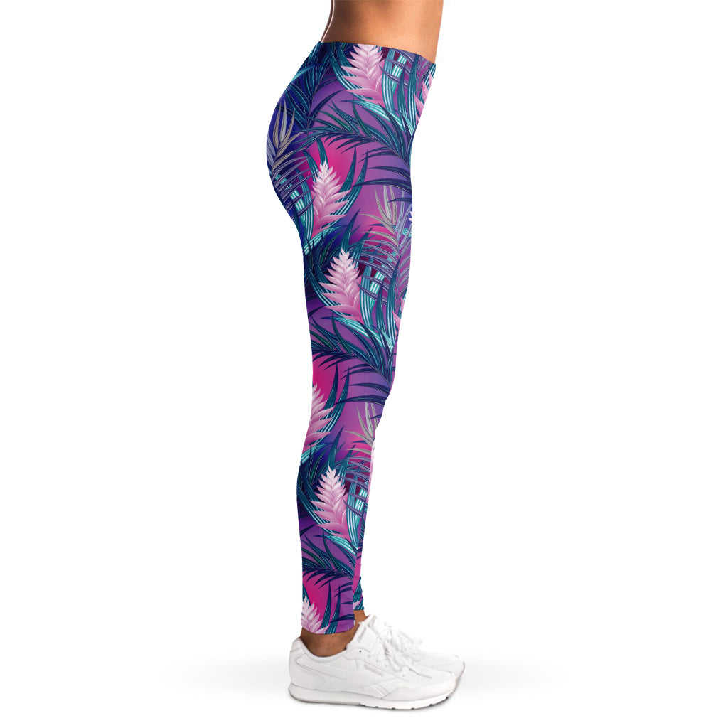 Teal And Pink Tropical Floral Print Women's Leggings