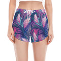 Teal And Pink Tropical Floral Print Women's Split Running Shorts