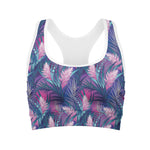 Teal And Pink Tropical Floral Print Women's Sports Bra