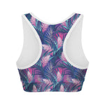 Teal And Pink Tropical Floral Print Women's Sports Bra