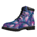 Teal And Pink Tropical Floral Print Padded Collar Lace Up Boots