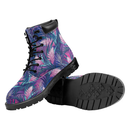 Teal And Pink Tropical Floral Print Work Boots