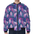 Teal And Pink Tropical Floral Print Zip Sleeve Bomber Jacket