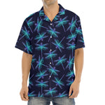 Teal And Purple Dragonfly Pattern Print Aloha Shirt