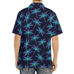 Teal And Purple Dragonfly Pattern Print Aloha Shirt
