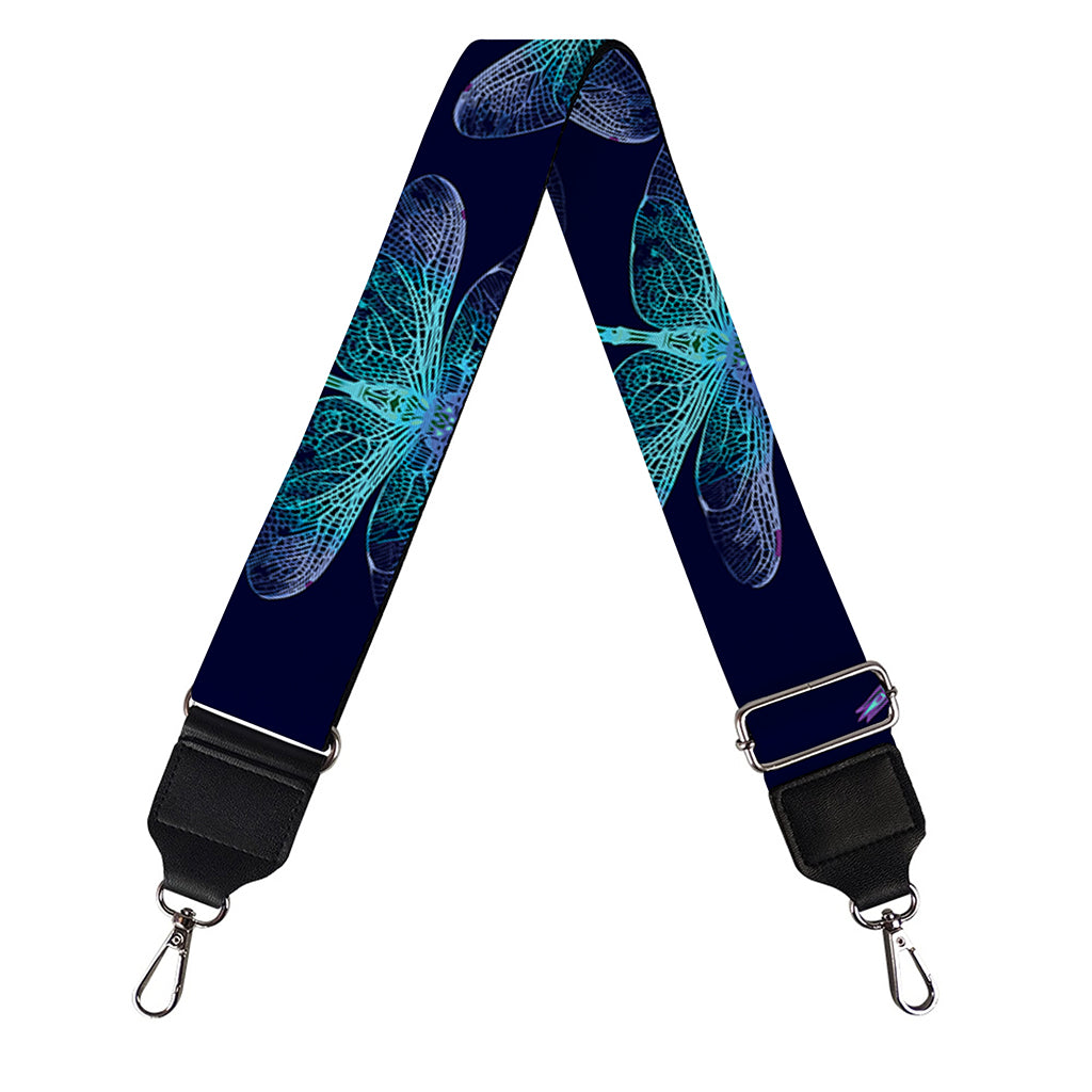 Teal And Purple Dragonfly Pattern Print Bag Strap