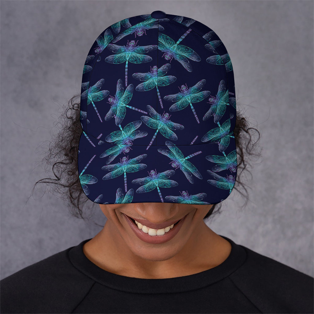 Teal And Purple Dragonfly Pattern Print Baseball Cap