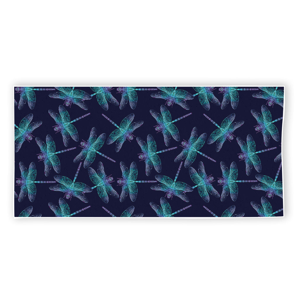 Teal And Purple Dragonfly Pattern Print Beach Towel