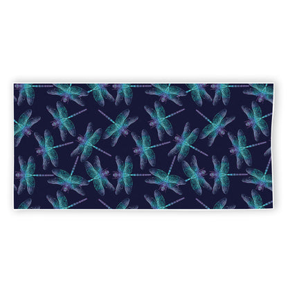 Teal And Purple Dragonfly Pattern Print Beach Towel