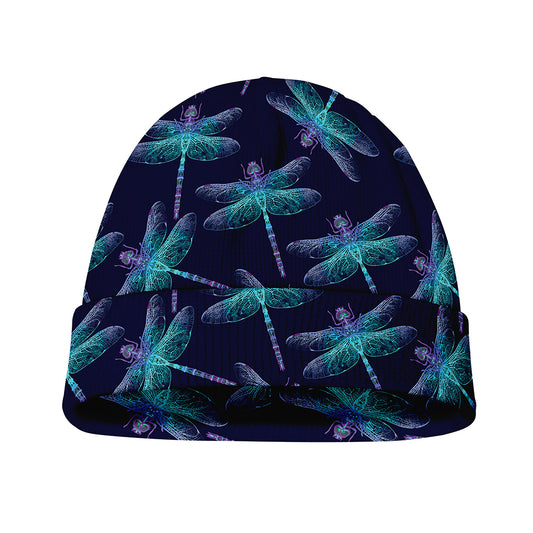 Teal And Purple Dragonfly Pattern Print Beanie