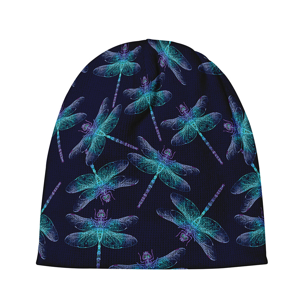 Teal And Purple Dragonfly Pattern Print Beanie