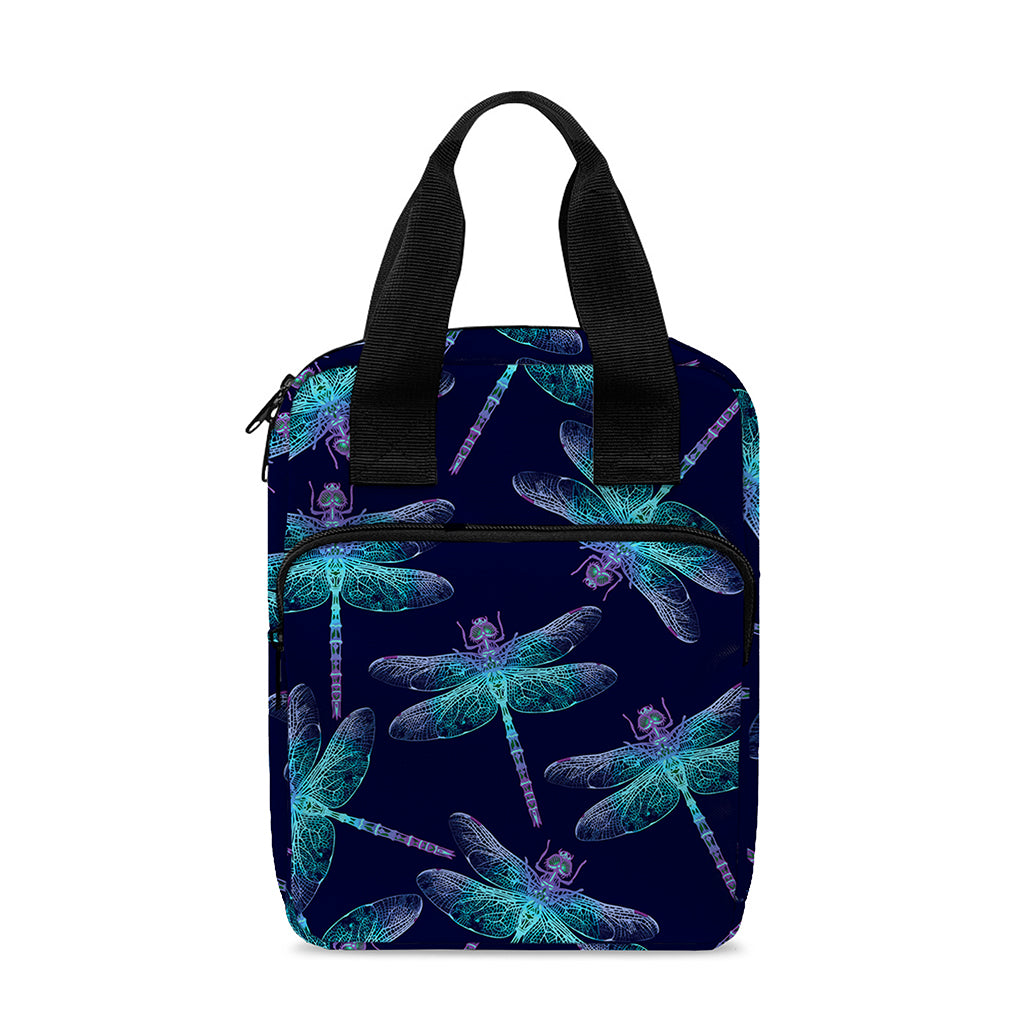 Teal And Purple Dragonfly Pattern Print Bible Tote Bag