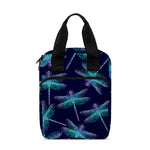 Teal And Purple Dragonfly Pattern Print Bible Tote Bag