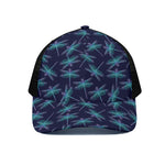 Teal And Purple Dragonfly Pattern Print Black Mesh Trucker Cap