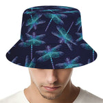 Teal And Purple Dragonfly Pattern Print Bucket Hat