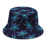 Teal And Purple Dragonfly Pattern Print Bucket Hat