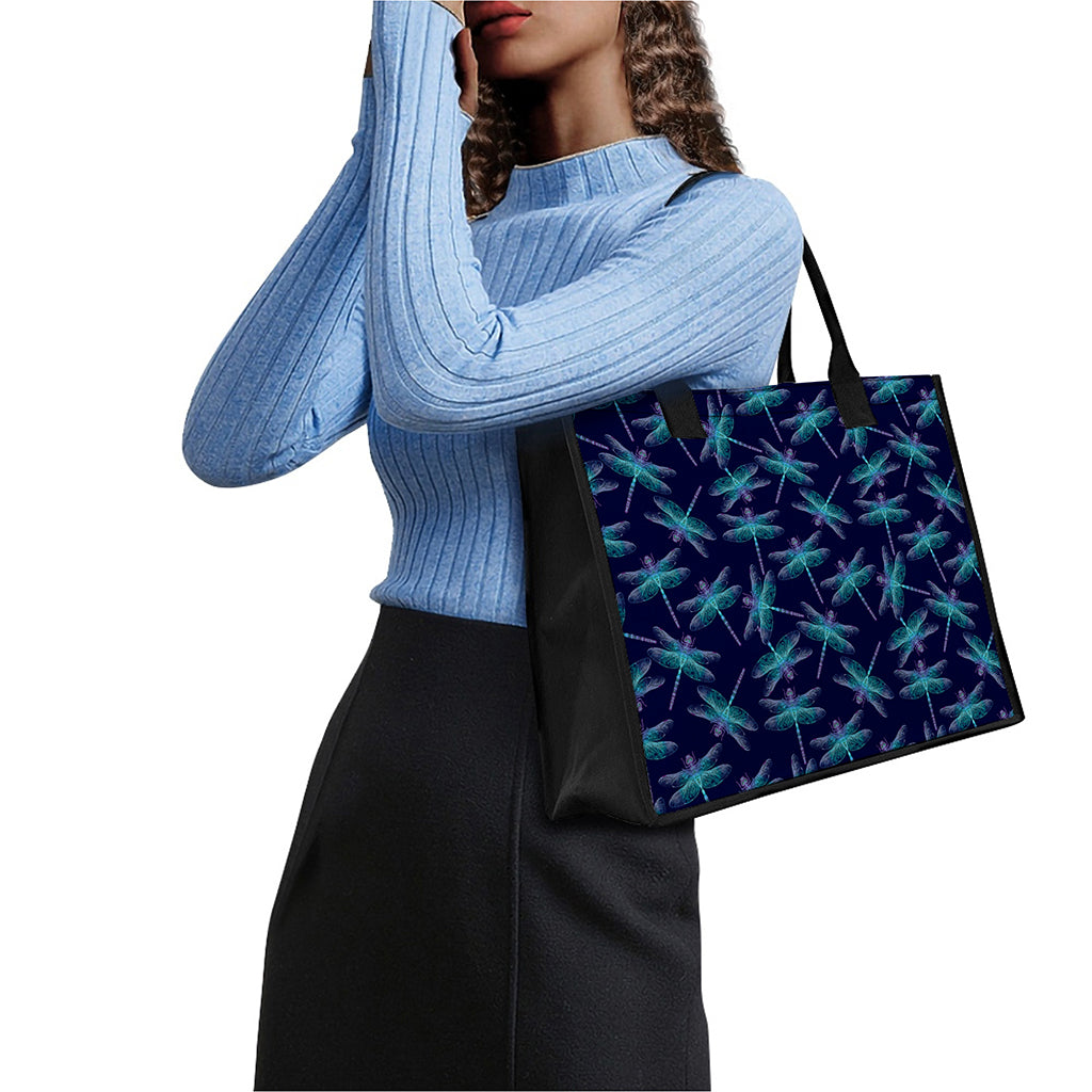 Teal And Purple Dragonfly Pattern Print Canvas Tote Bag