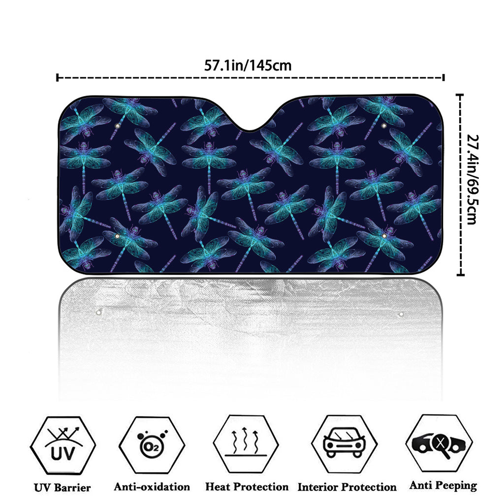 Teal And Purple Dragonfly Pattern Print Car Windshield Sun Shade