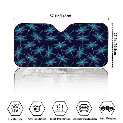 Teal And Purple Dragonfly Pattern Print Car Windshield Sun Shade