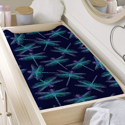 Teal And Purple Dragonfly Pattern Print Changing Pad Cover