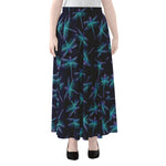 Teal And Purple Dragonfly Pattern Print Chiffon Maxi Skirt