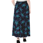 Teal And Purple Dragonfly Pattern Print Chiffon Maxi Skirt