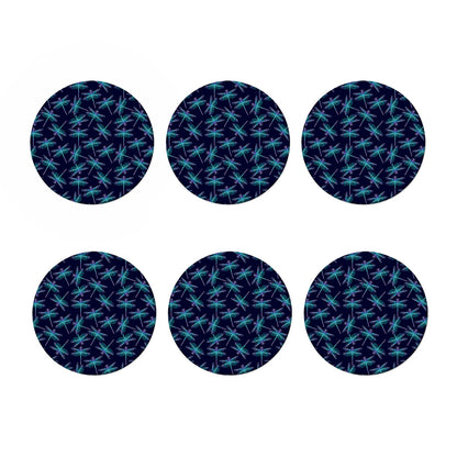 Teal And Purple Dragonfly Pattern Print Coaster Set