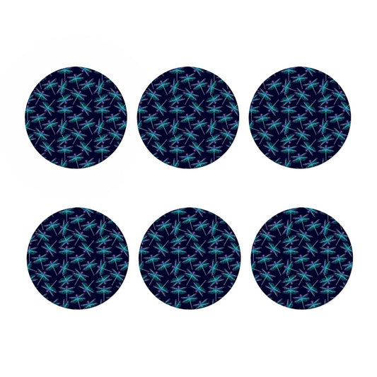 Teal And Purple Dragonfly Pattern Print Coaster Set