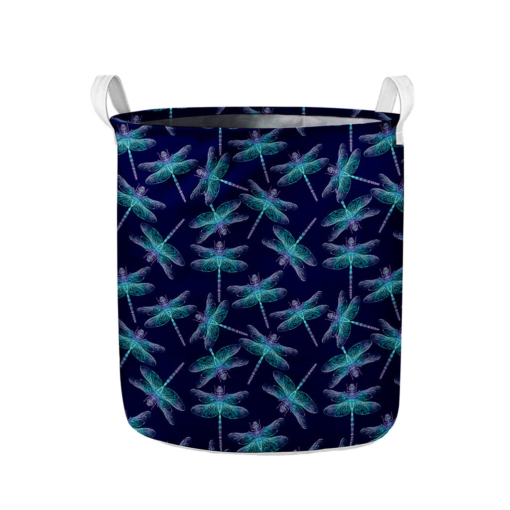 Teal And Purple Dragonfly Pattern Print Collapsible Laundry Basket