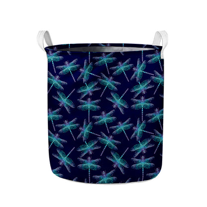Teal And Purple Dragonfly Pattern Print Collapsible Laundry Basket