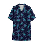 Teal And Purple Dragonfly Pattern Print Cotton Hawaiian Shirt