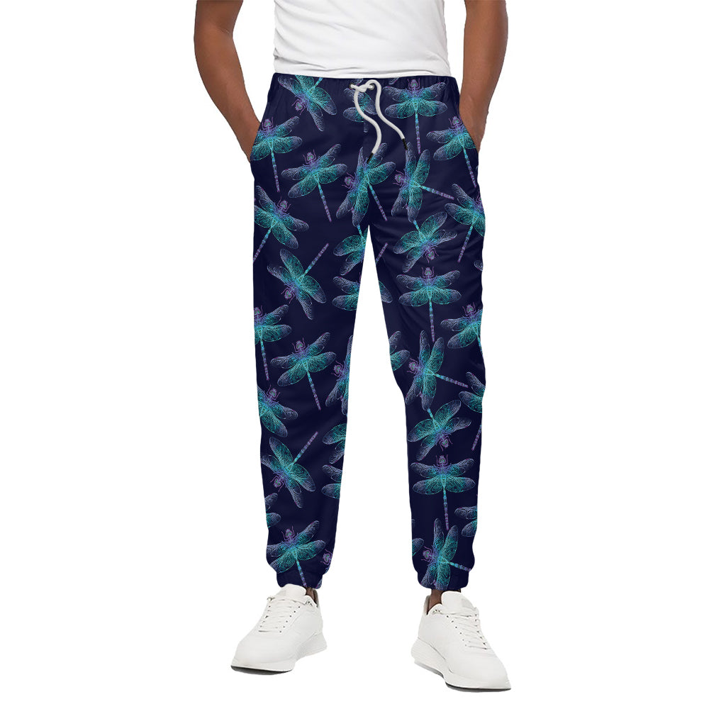 Teal And Purple Dragonfly Pattern Print Cotton Pants
