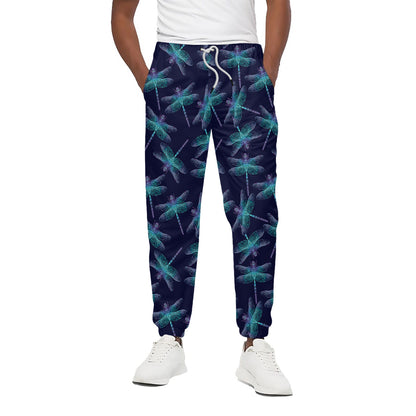 Teal And Purple Dragonfly Pattern Print Cotton Pants