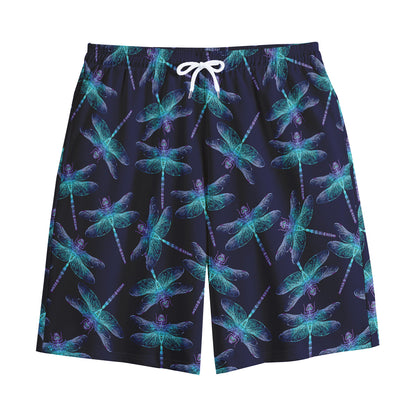 Teal And Purple Dragonfly Pattern Print Cotton Shorts