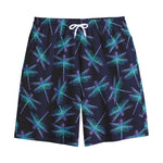 Teal And Purple Dragonfly Pattern Print Cotton Shorts