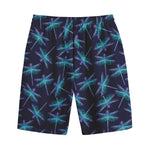 Teal And Purple Dragonfly Pattern Print Cotton Shorts