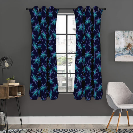 Teal And Purple Dragonfly Pattern Print Curtain