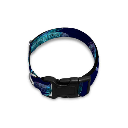 Teal And Purple Dragonfly Pattern Print Dog Collar