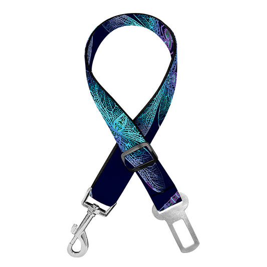 Teal And Purple Dragonfly Pattern Print Dog Seat Belt