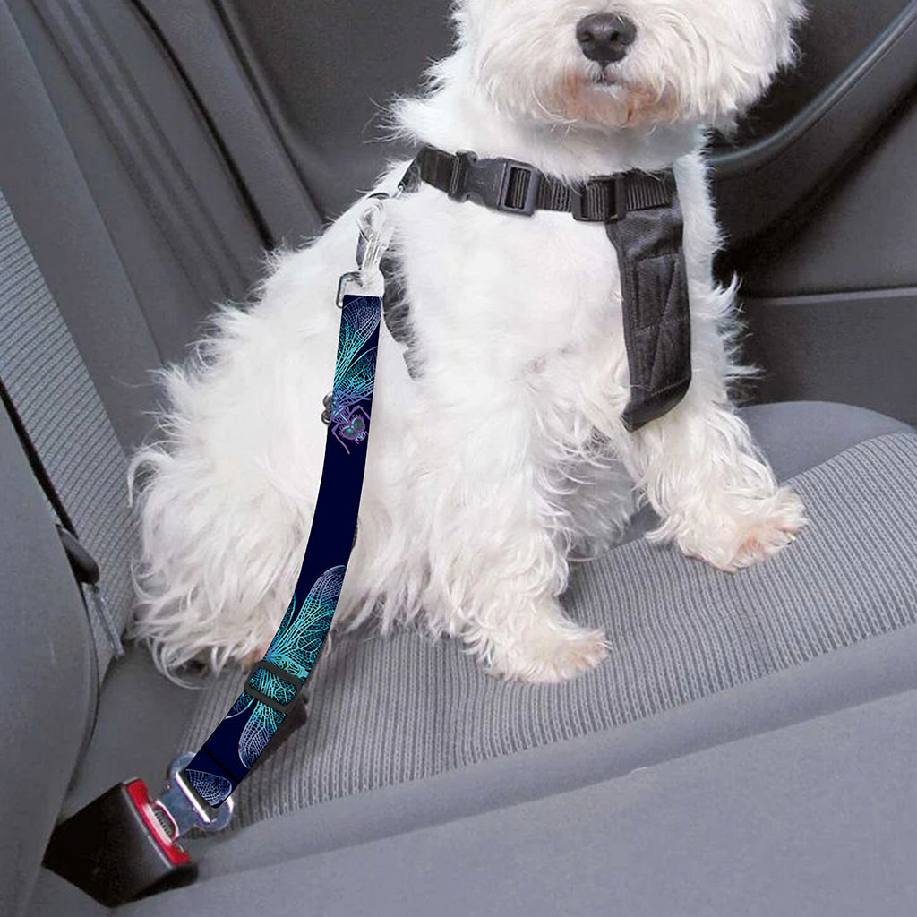 Teal And Purple Dragonfly Pattern Print Dog Seat Belt