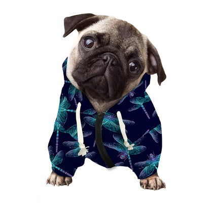 Teal And Purple Dragonfly Pattern Print Dog Zip Up Hoodie
