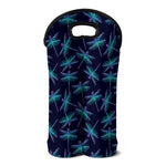 Teal And Purple Dragonfly Pattern Print Double Neoprene Wine Tote
