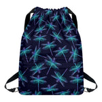 Teal And Purple Dragonfly Pattern Print Drawstring Backpack