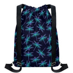 Teal And Purple Dragonfly Pattern Print Drawstring Backpack
