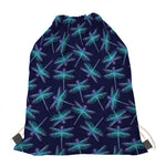 Teal And Purple Dragonfly Pattern Print Drawstring Bag