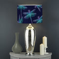Teal And Purple Dragonfly Pattern Print Drum Lamp Shade