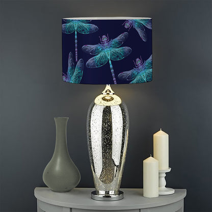 Teal And Purple Dragonfly Pattern Print Drum Lamp Shade