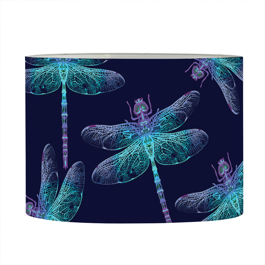 Teal And Purple Dragonfly Pattern Print Drum Lamp Shade