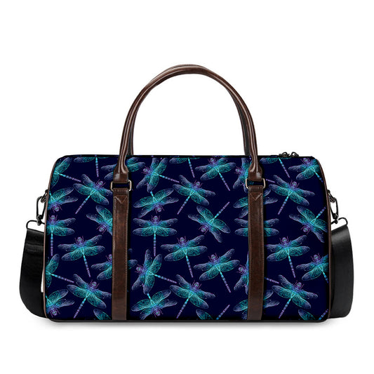 Teal And Purple Dragonfly Pattern Print Duffle Bag